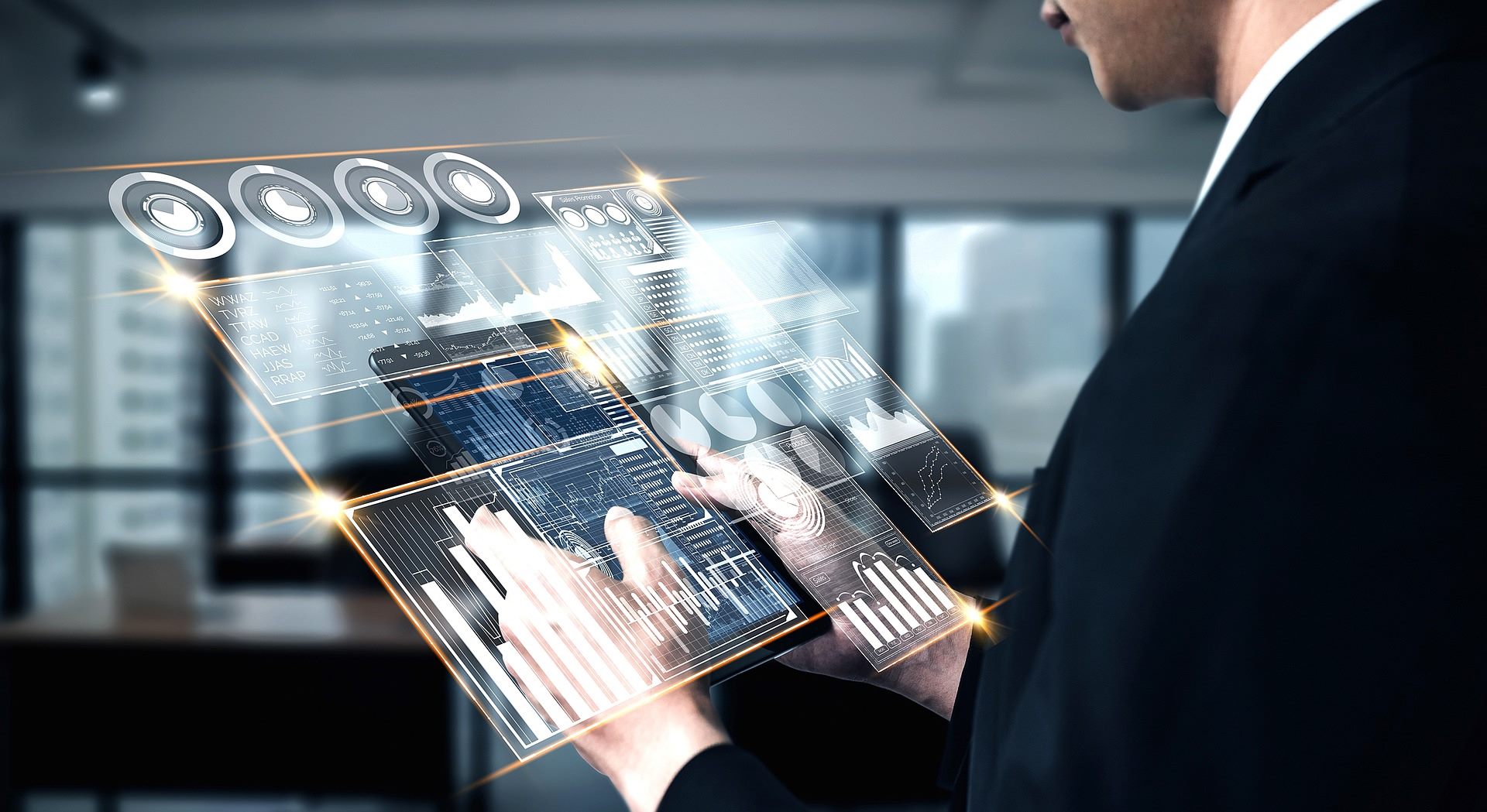 Consultant reviewing data on a tablet