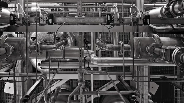Réseau de tuyauteries et de vannes d’une installation industrielle